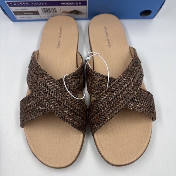 NEW Draper James Women's Size 8 Raffia Cross Strap Slip On Sandals, “Alex” Brown - Picture 3 of 16